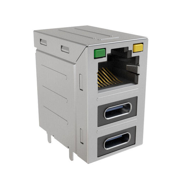 安費(fèi)諾模塊化連接器 RJE36188344CH 堆疊 RJ45，2 個(gè) USB Type C，帶 LED G/Y