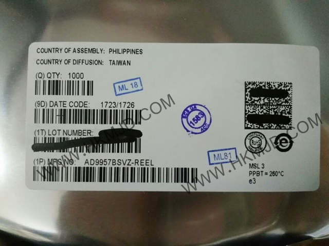 ADI AD9957BSVZ 1 GSPS正交數(shù)字升頻器，帶18位I/Q數(shù)據(jù)通道和14位DAC