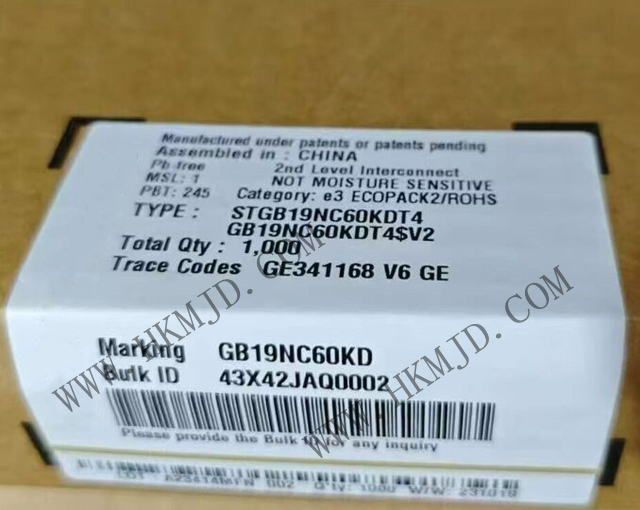意法半導(dǎo)體功率晶體管_STGB19NC60KDT4_短路保護(hù)IGBT 20 A、600 V